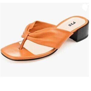 FYS Dark Orange Sqaure Open Toe Flip Flop Mules Low Block Heel Thong Sandals